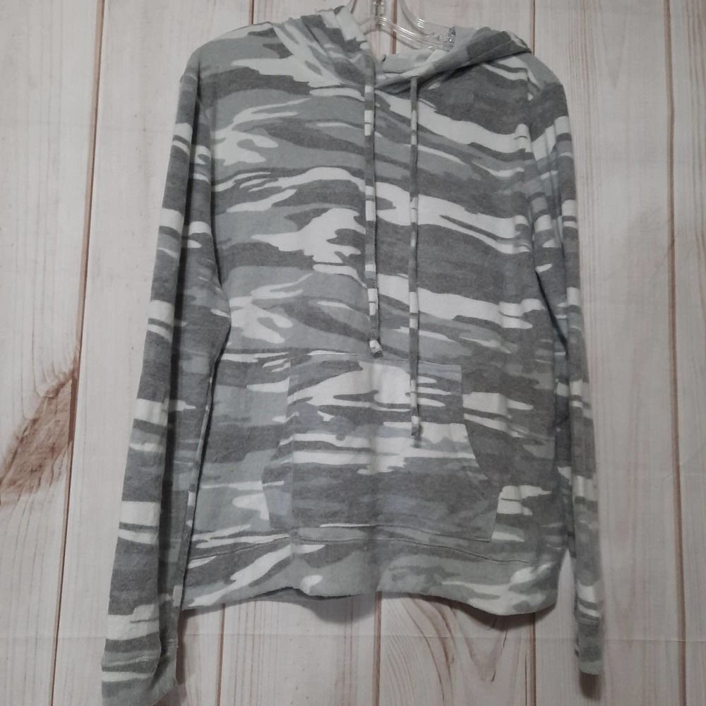 Love Charm Womens Gray Camo Hooded Sweatshirt XL Pullover Kangaroo Pocket 6717J